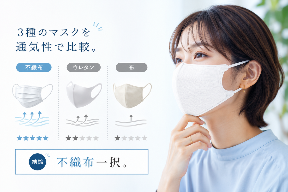 不織布・ウレタン・布マスクの通気性を徹底比較。結論は不織布一択