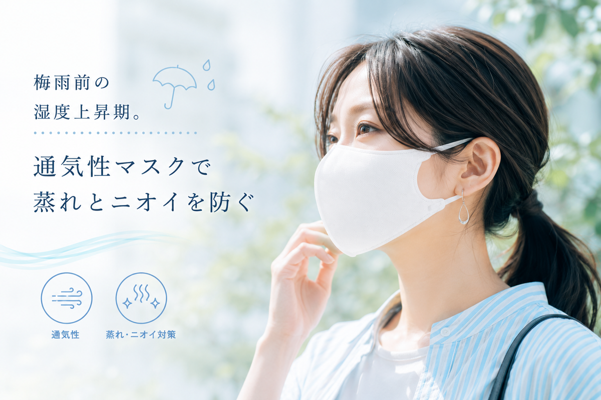 梅雨前の湿度上昇期。通気性マスクで蒸れとニオイを防ぐ