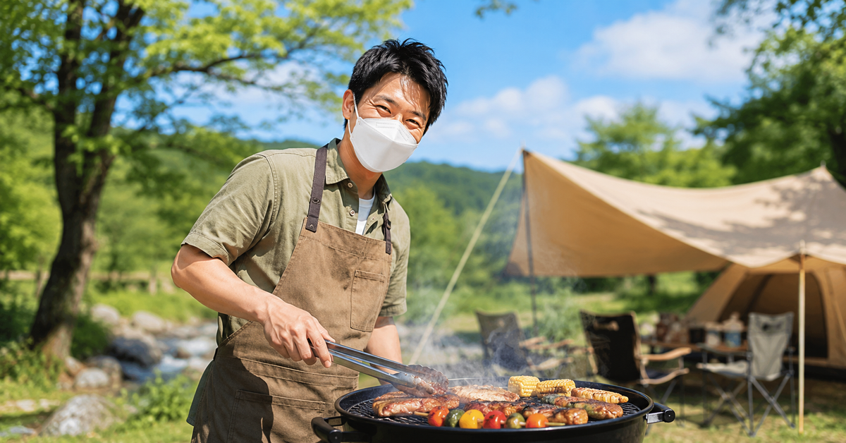 夏のBBQ・キャンプの煙とにおい対策マスク｜火のそばの蒸れに