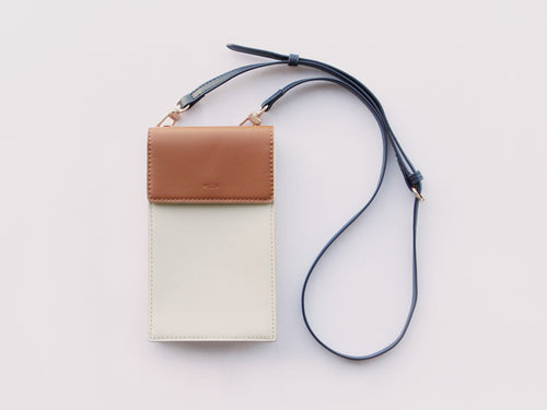 スマホショルダー スマホポシェット 斜めがけ ショルダーバッグ カード収納 Brown×Ivory
