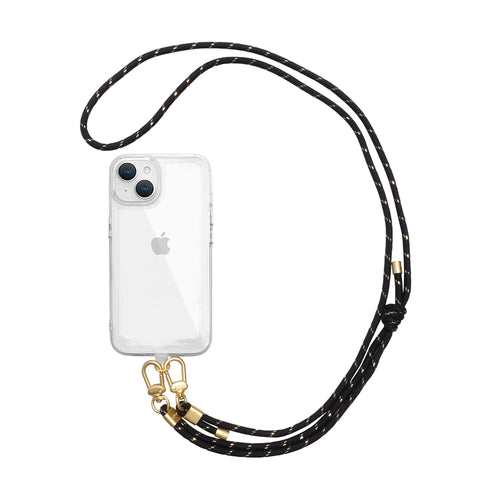 スマホショルダーストラップ 首掛けストラップ 160cm 長さ調整可能 ブラック×ゴールド