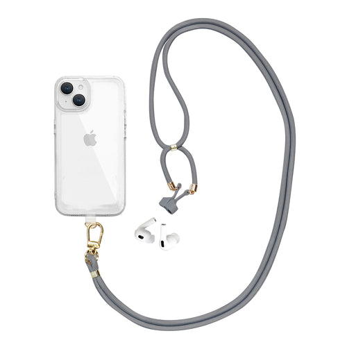 スマホショルダーストラップ 首掛けストラップ イヤホン収納 120cm 長さ調整可能 グレー