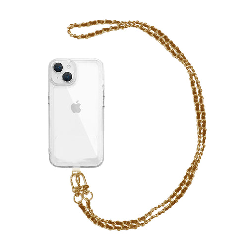 スマホショルダーストラップ 首掛けストラップ 120cm 長さ調整可能 チェーン × レザー グレージュ