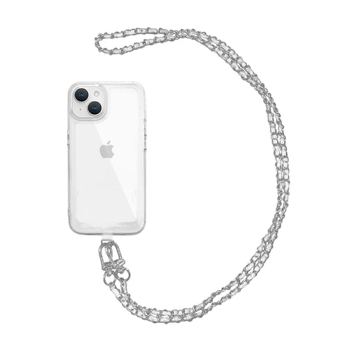 スマホショルダーストラップ 首掛けストラップ 120cm 長さ調整可能 チェーン × レザー アイボリー