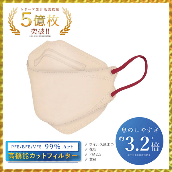 息がしやすい KF立体マスク（通気性3.2倍）サンドベージュ × ワインレッド