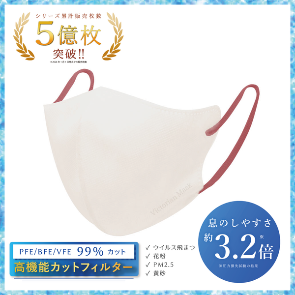 息がしやすい 3D立体マスク（通気性3.2倍）アイボリー×アンティークローズ