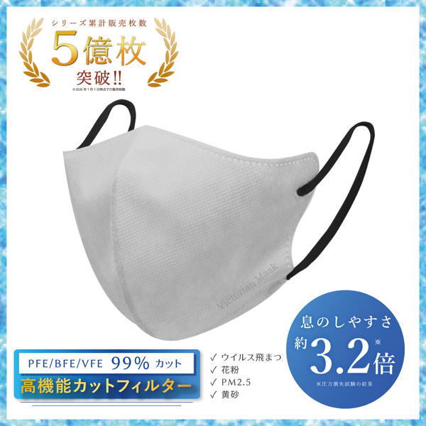 息がしやすい 3D立体マスク（通気性3.2倍）グレージュ×ブラック